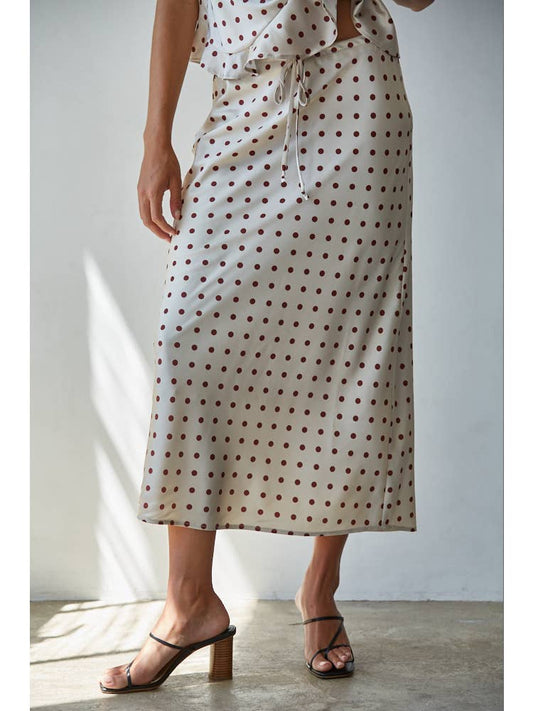 Satin Polka Dot Midi Skirt