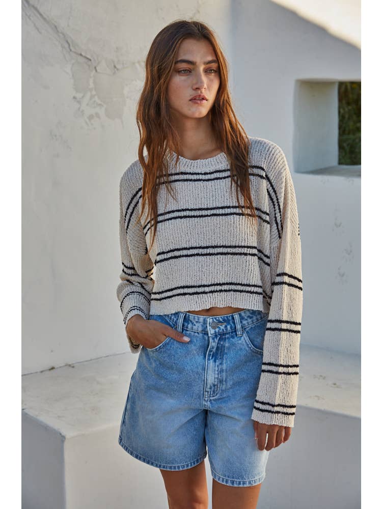 Knit Double Striped Long Sleeve Top