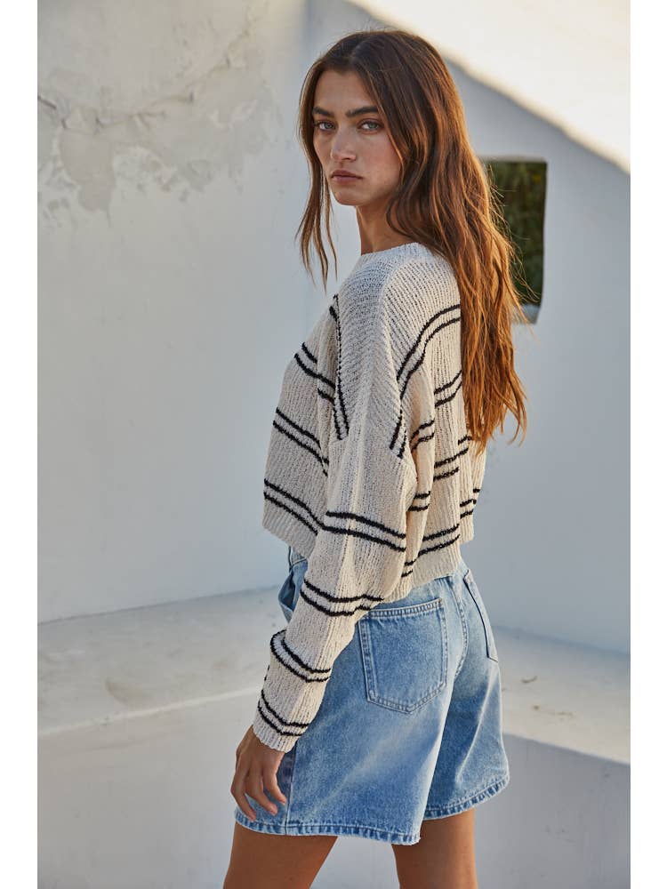 Knit Double Striped Long Sleeve Top