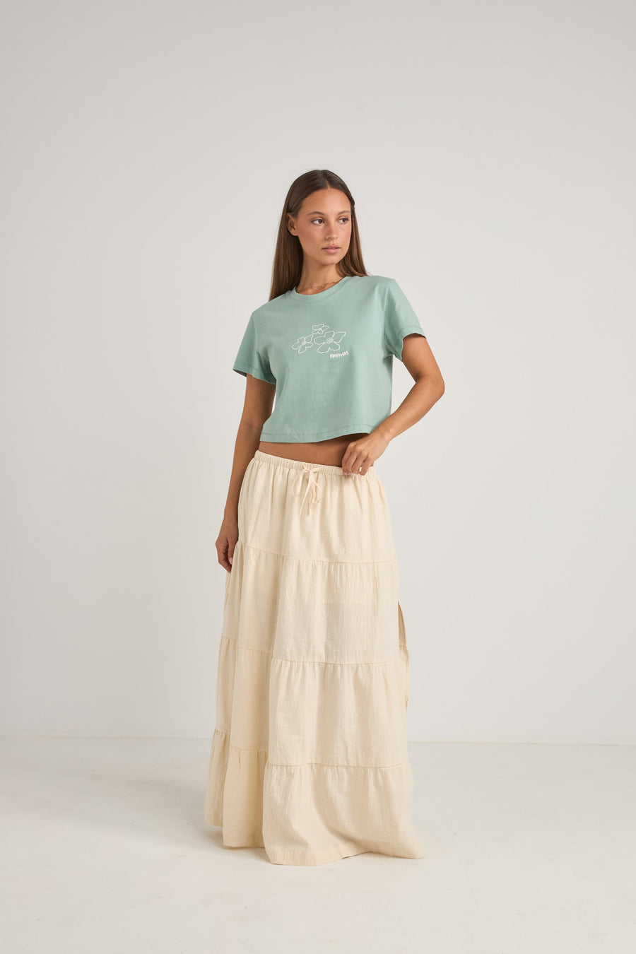 Embroidered Rhythm Crop Crew Tee