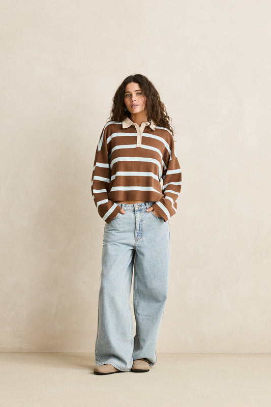 Rugby Polo Knit Sweater Brown