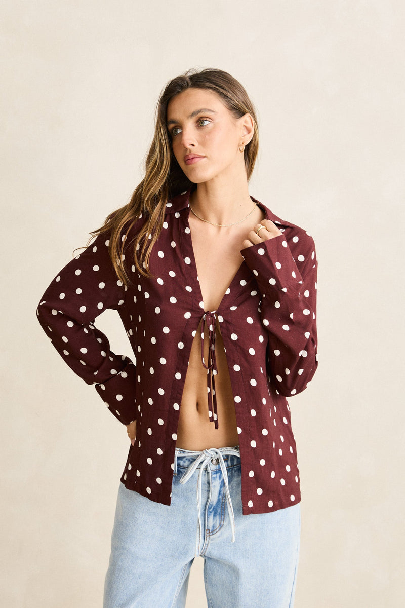 Polka Dot Tie Front Shirt