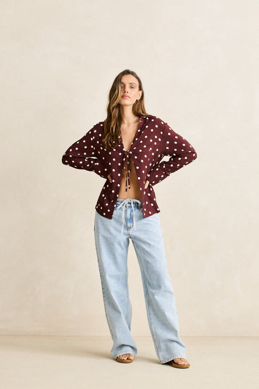 Polka Dot Tie Front Shirt