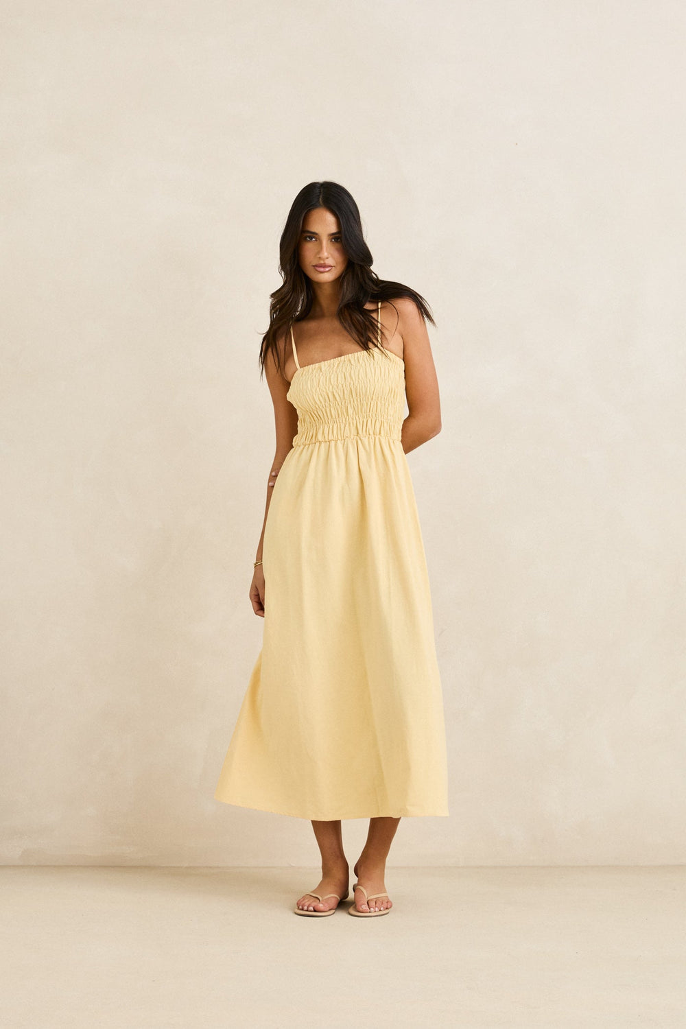 Classic Shirred Midi Dress