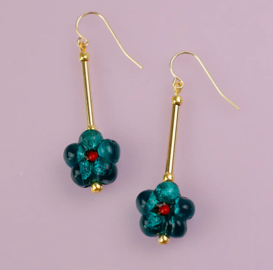 Turquoise Glass Flower Earrings