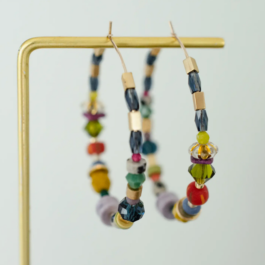 Jewel Toned Large Beaded Hoops