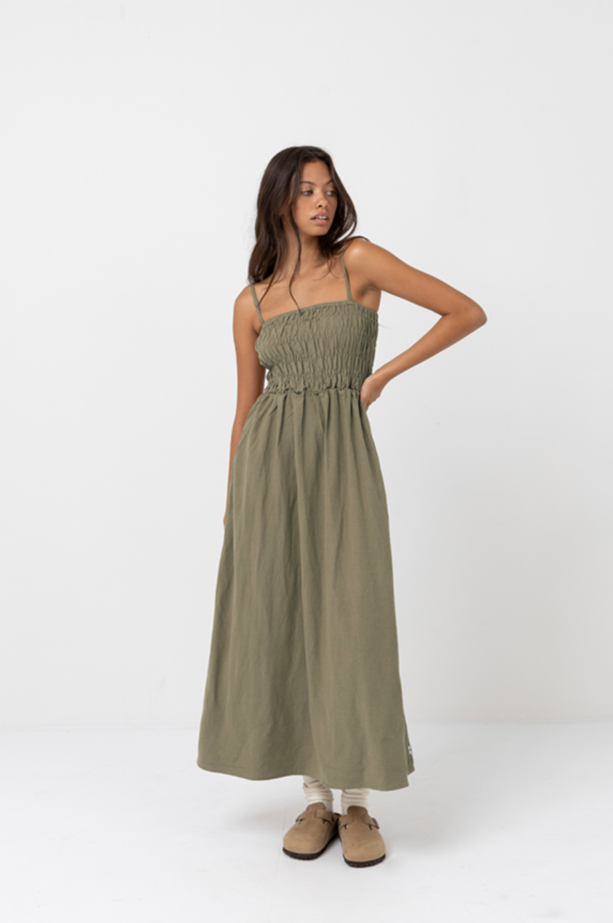 Classic Shirred Midi Dress