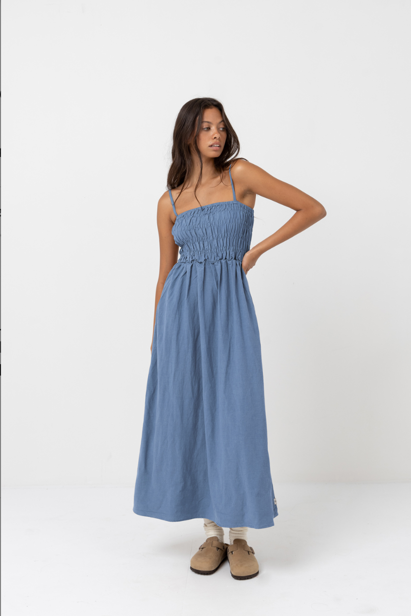Classic Shirred Midi Dress – Blue Harvest Apparel