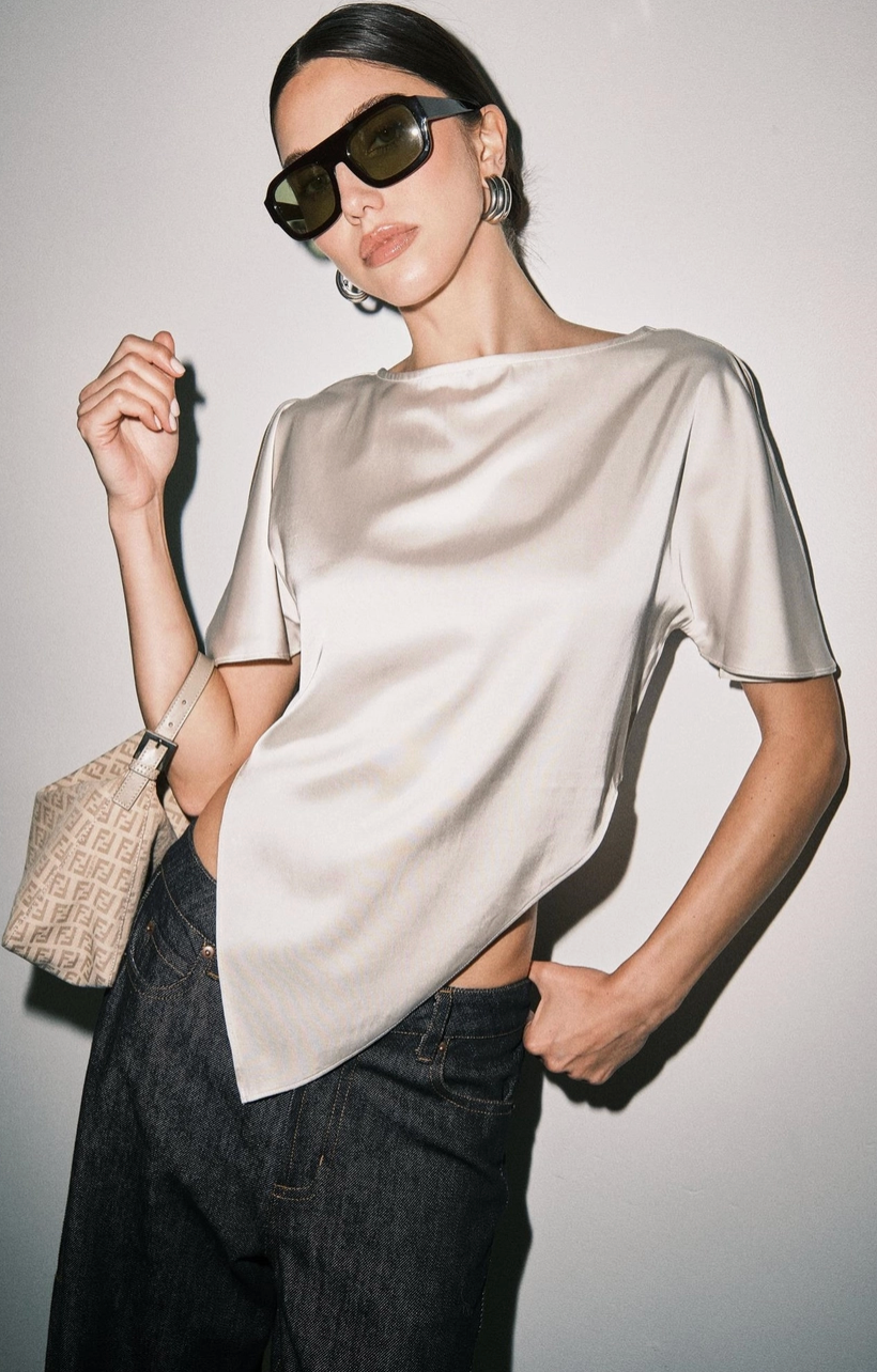 Pointy Hem Satin Top