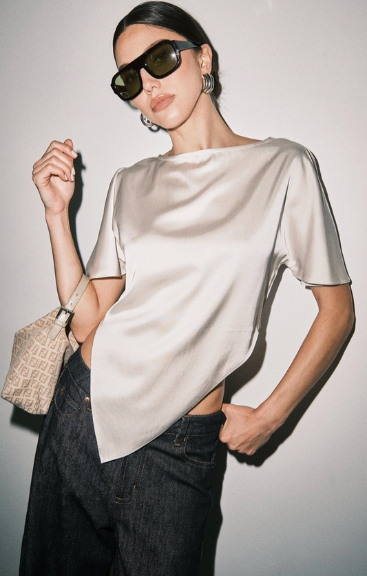 Pointy Hem Satin Top