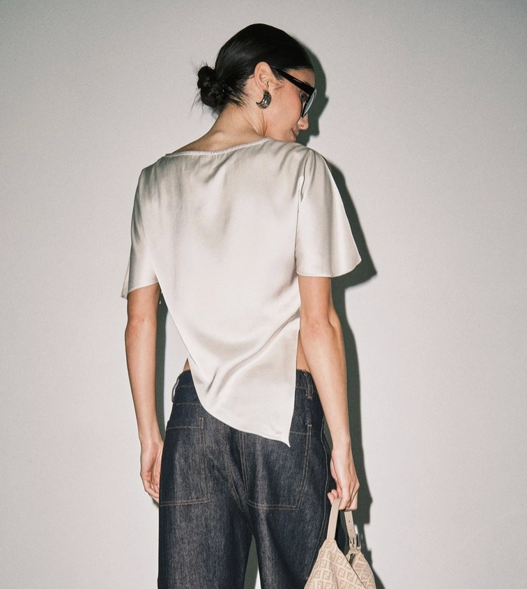Pointy Hem Satin Top