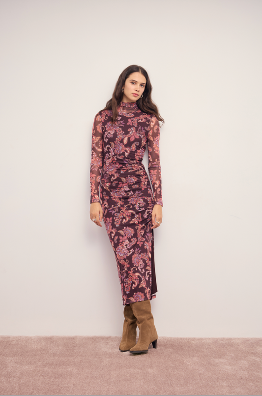 ANNIKA MESH ROUCHED MIDI DRESS