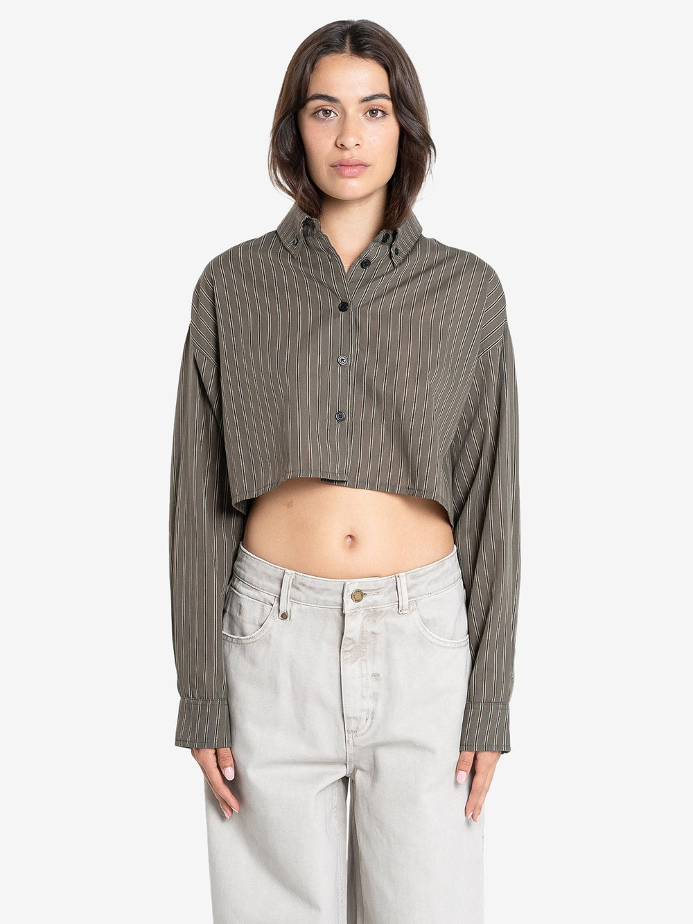 Lena Cropped Shirt - Canteen