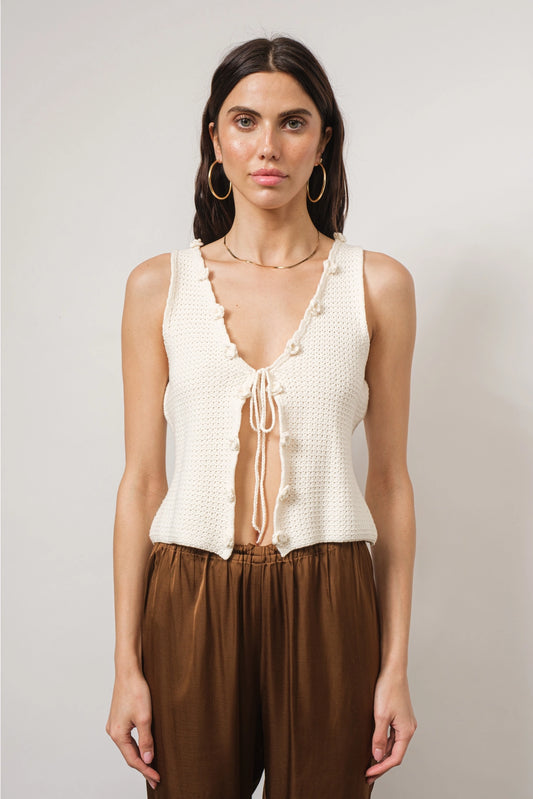 Madison Crochet-Knit Tie-Front Vest Top