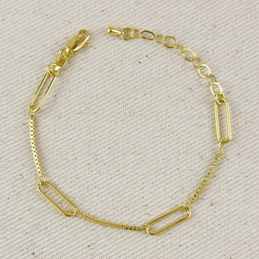 18K Gold Filled Paperclip & Box Chain Bracelet