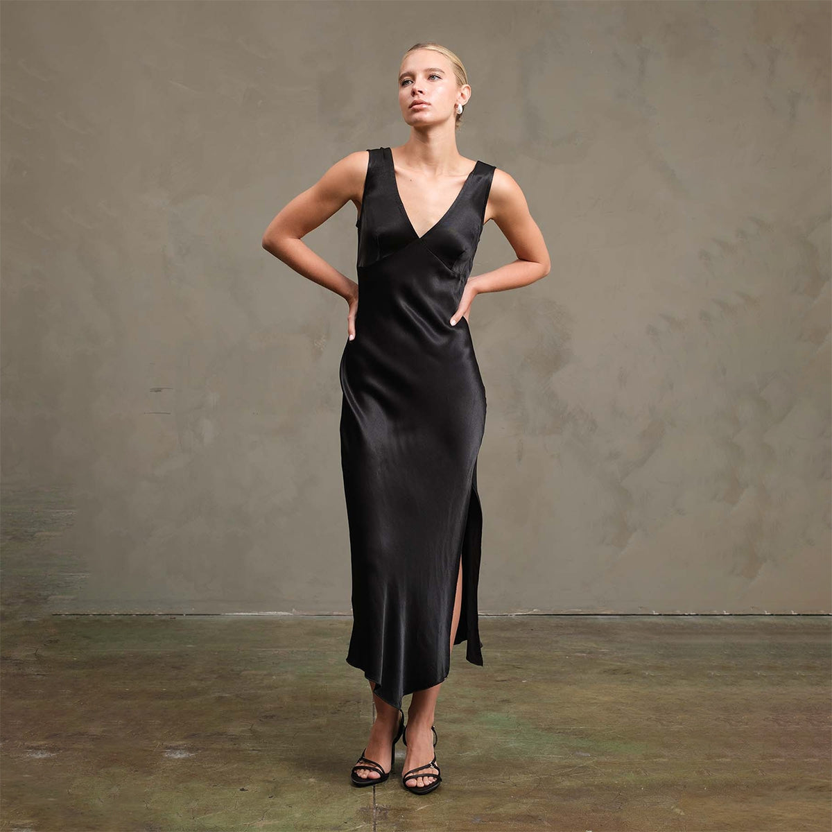 Side Slit Satin Dress