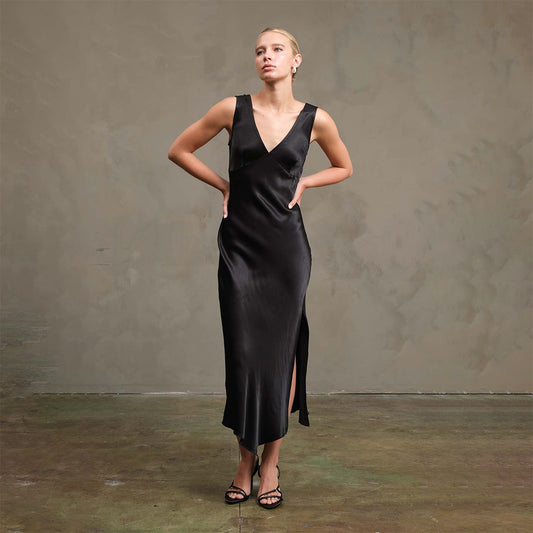 Side Slit Satin Dress