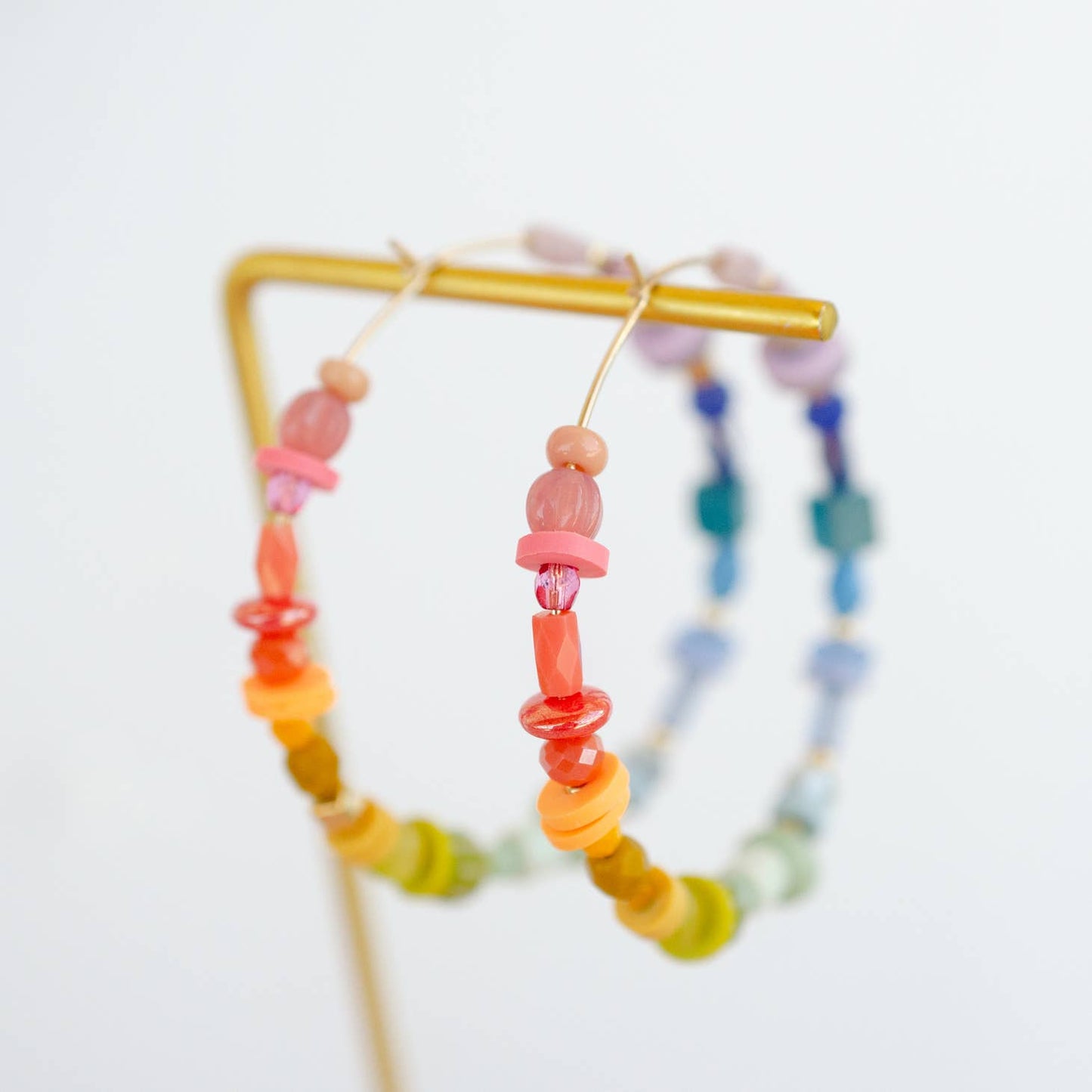 Rainbow Beaded Hoops