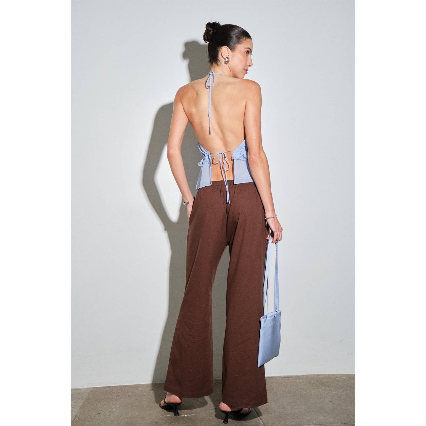 Seren Chiffon Lace Trim Open Back Halter Top