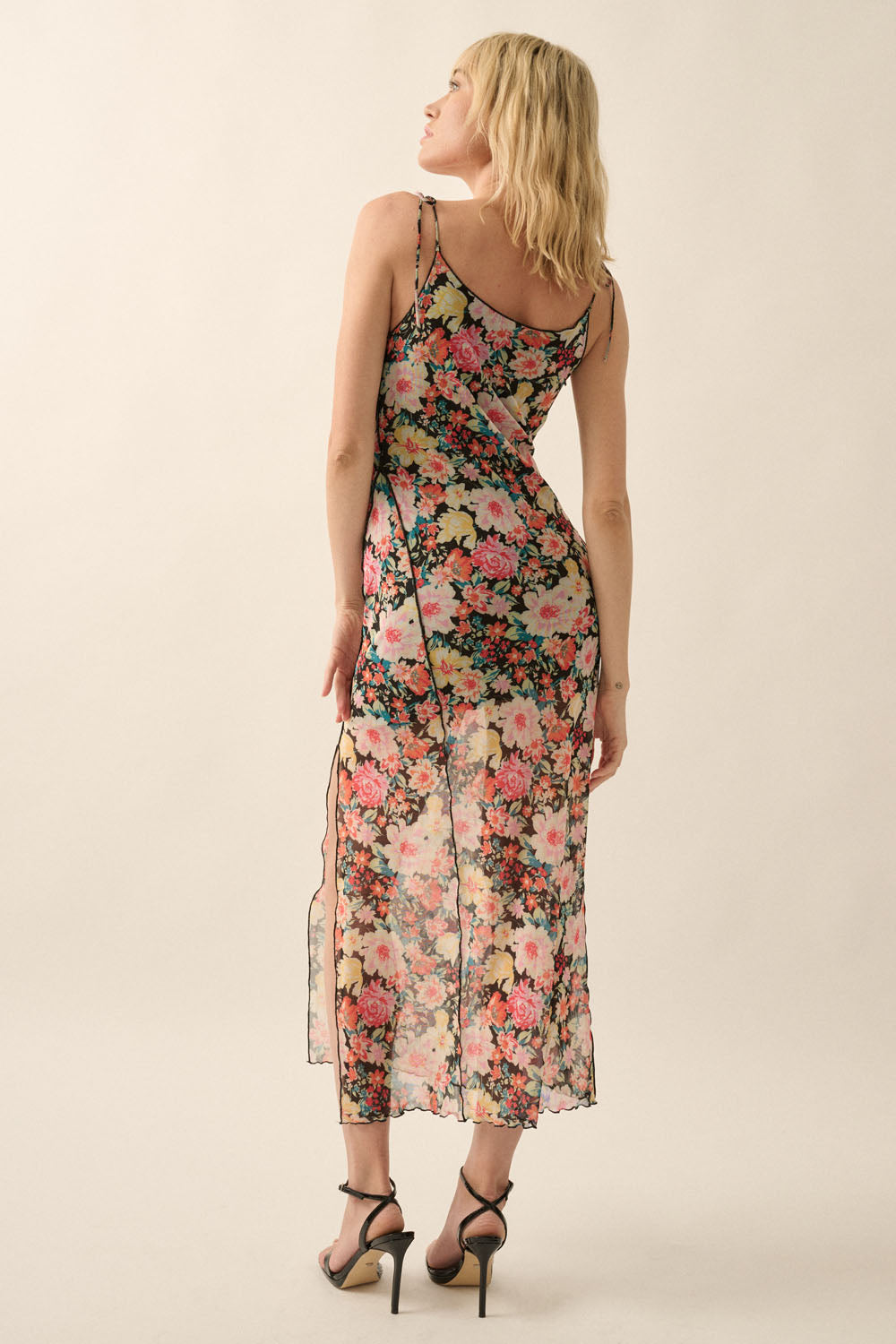 Floral Mesh Midi Slip Dress