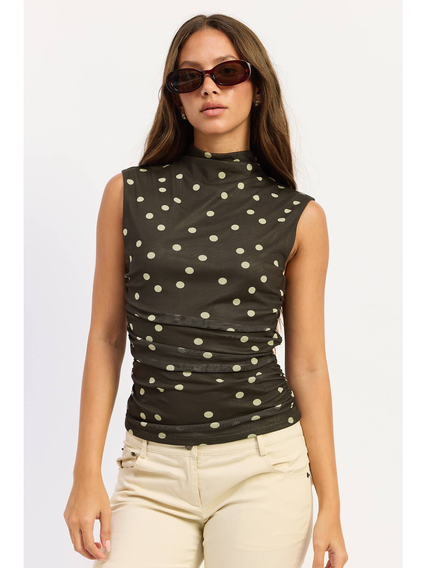 Polka Dot Sleeveless Mesh Top