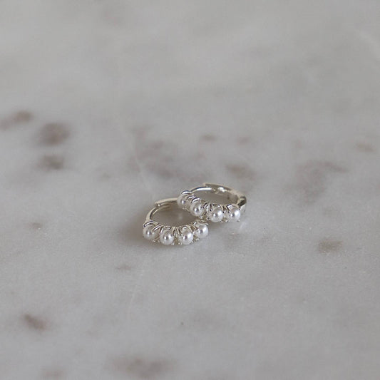 Silver Mini Pearl Hoops