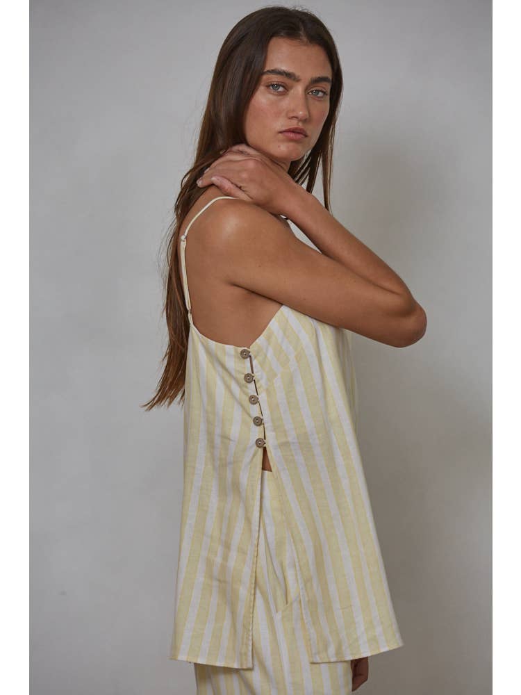 Woven Linen Cotton Striped Tube Spaghetti Strap Top