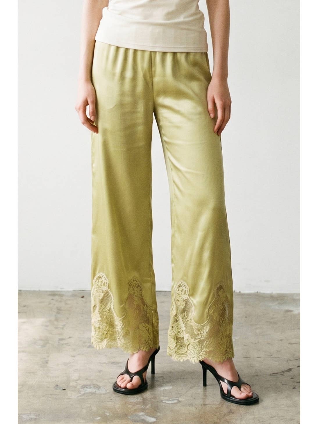 Satin Lace Trim Pants
