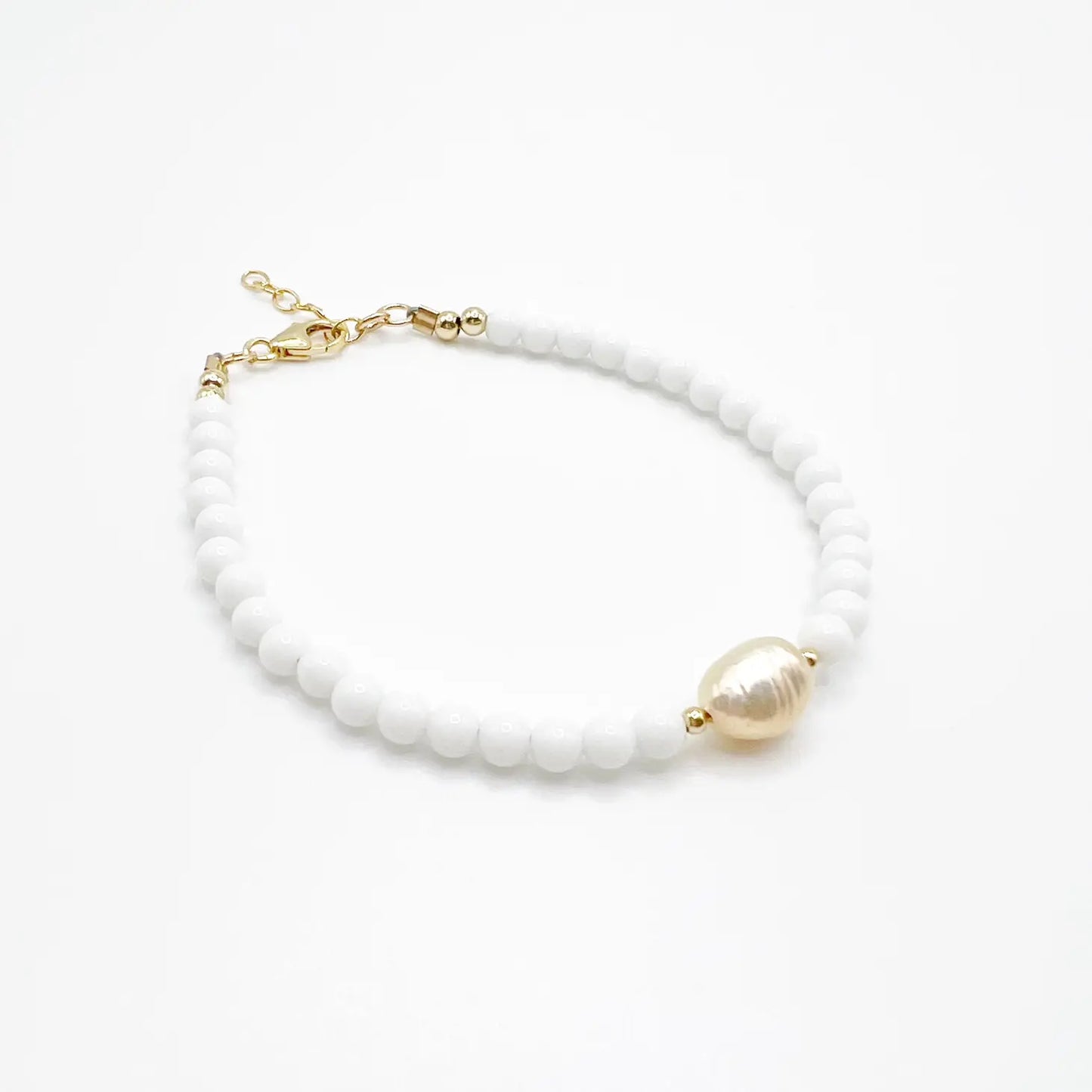 Sunrise Dainty White Jade Pearl Beaded Gold Filled Bracelet