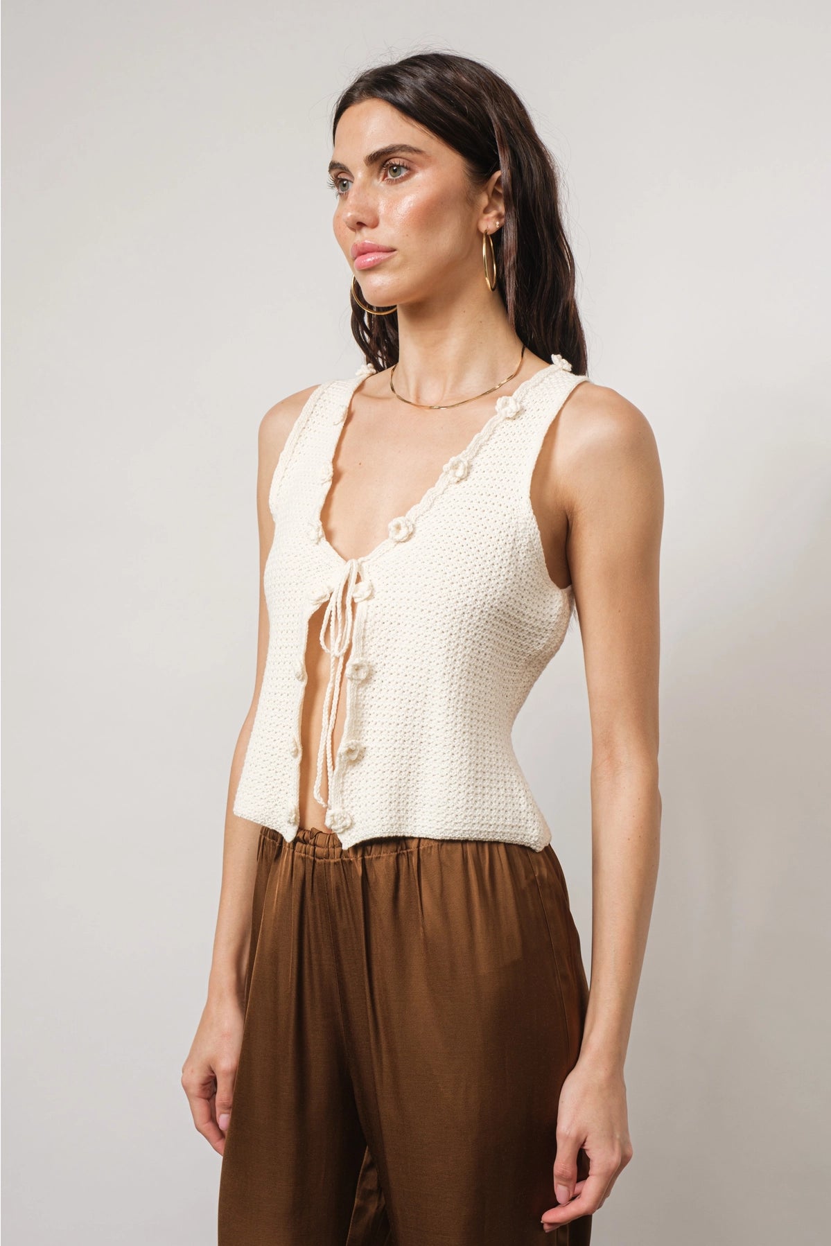 Madison Crochet-Knit Tie-Front Vest Top