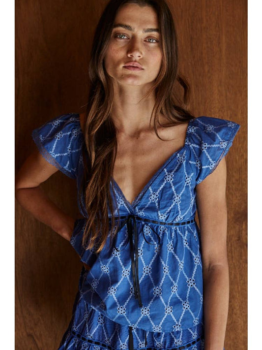 Woven Cotton Floral Embroidery Top