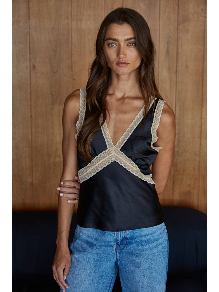 Satin Lace Sleeveless Top