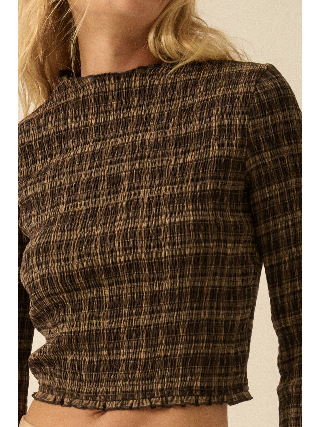 Plaid Smocked Long-Sleeve