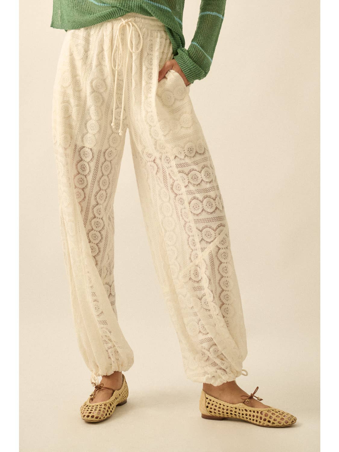 Floral Lace Drawstring Balloon Pants