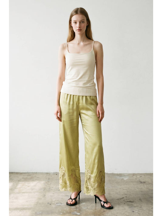 Satin Lace Trim Pants
