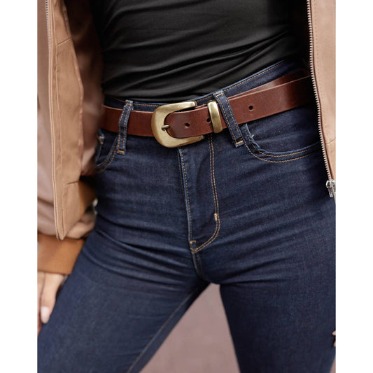 Annie | Gold Buckle Skinny Leather Belt
