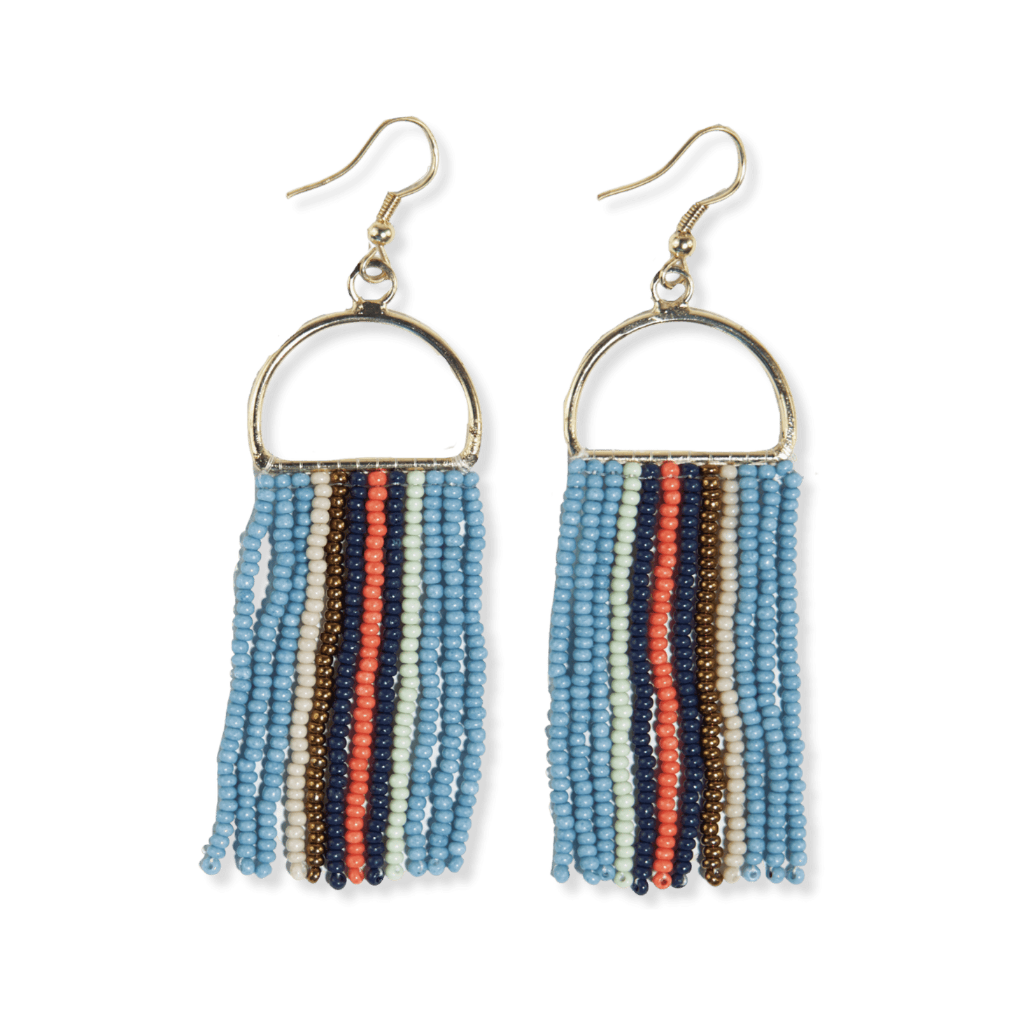 Allison Vertical Stripes Beaded Fringe Earrings