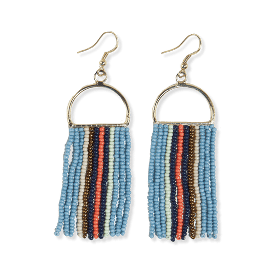 Allison Vertical Stripes Beaded Fringe Earrings