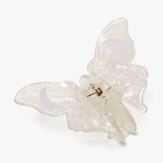 White Satin Moth Acetate Hair Claw with Crescent Moon Detail