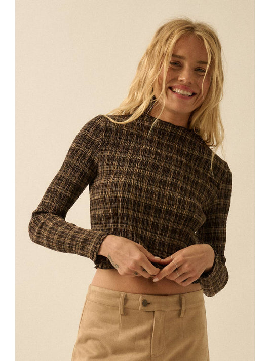 Plaid Smocked Long-Sleeve