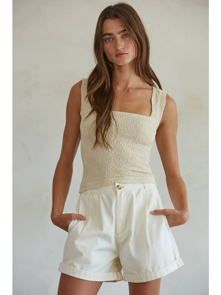 Cotton Pleated Front Relax Fit Wide Leg Shorts