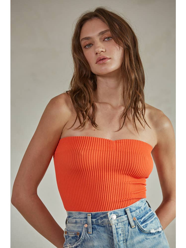 Sweetheart Neckline Seamless Ribbed Tube Top