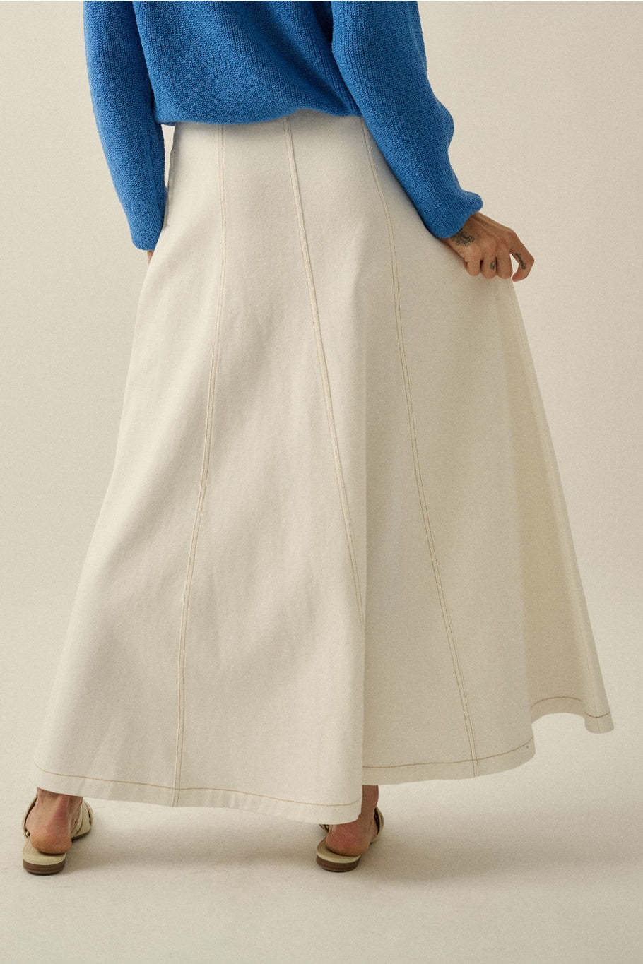 Denim Paneled A-Line Maxi Skirt