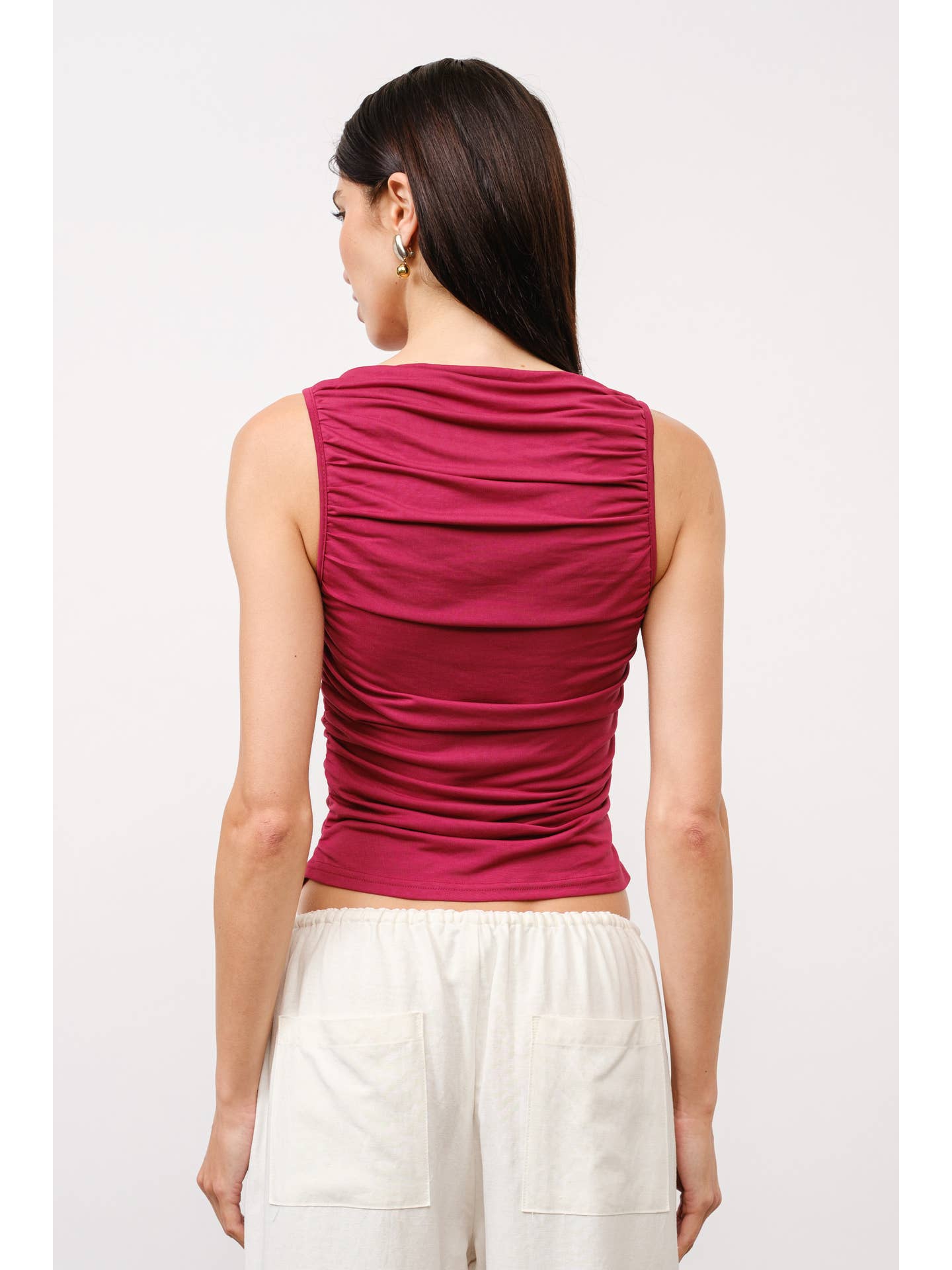 Last Word Boatneck Ruched Tank Top