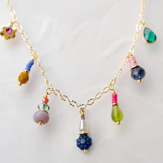 Colorful Flower Beaded Charm Necklace