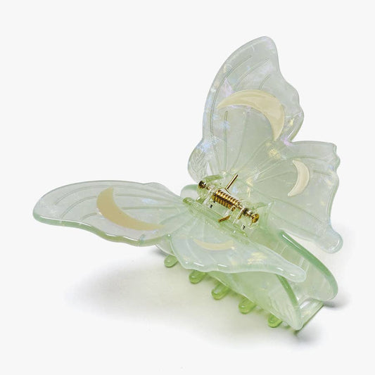 Light Green Acetate Lunar Moth Hair Claw with Crescent Moons
