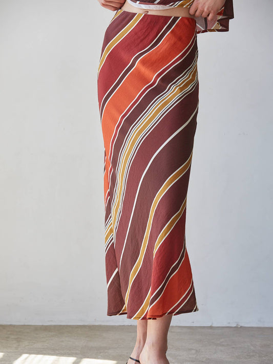 Striped Flare Maxi Skirt