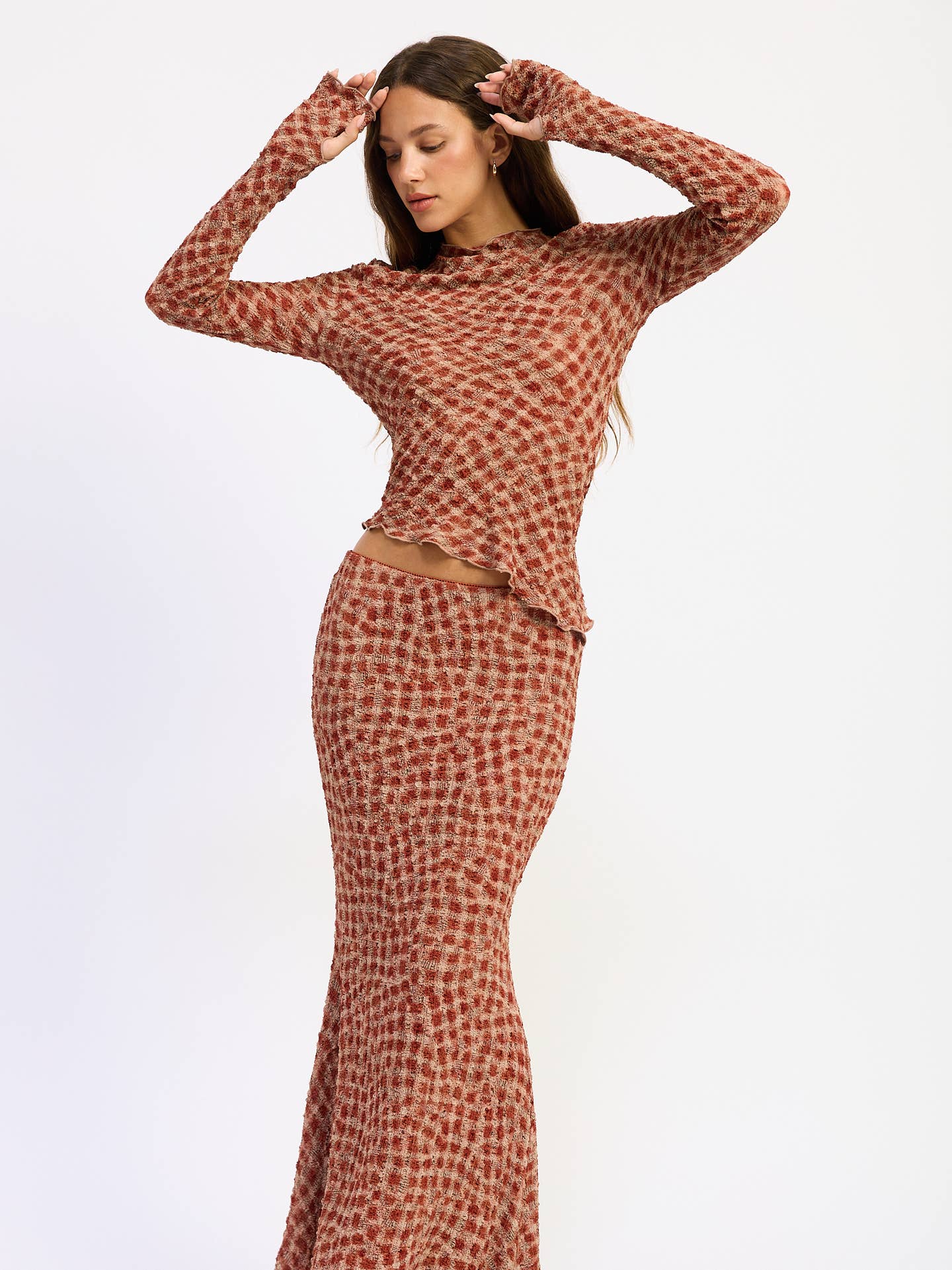 Low Waist Smocking Maxi Skirt