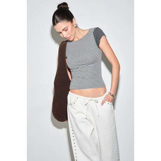 Solene Striped Cap-Sleeve Top