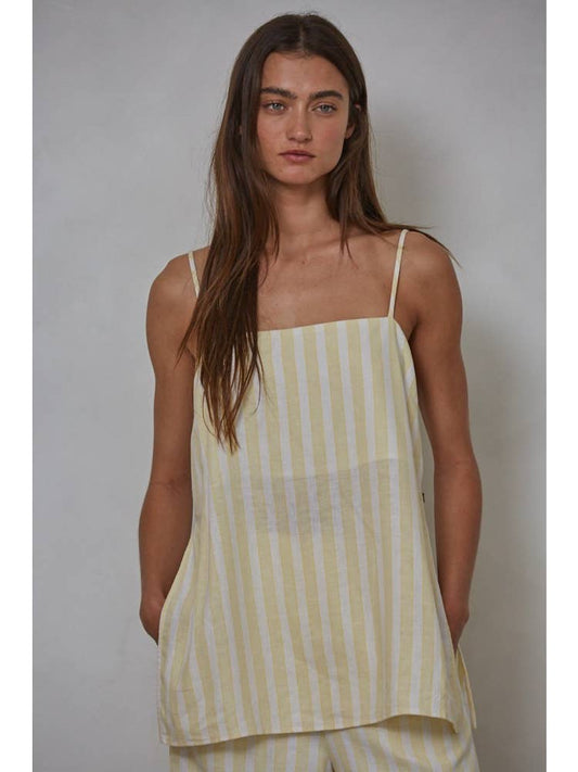 Woven Linen Cotton Striped Tube Spaghetti Strap Top